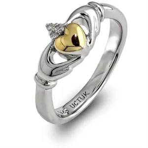 Diamond Ladies Silver and 14K Gold mix Claddagh Ring ULS-6169