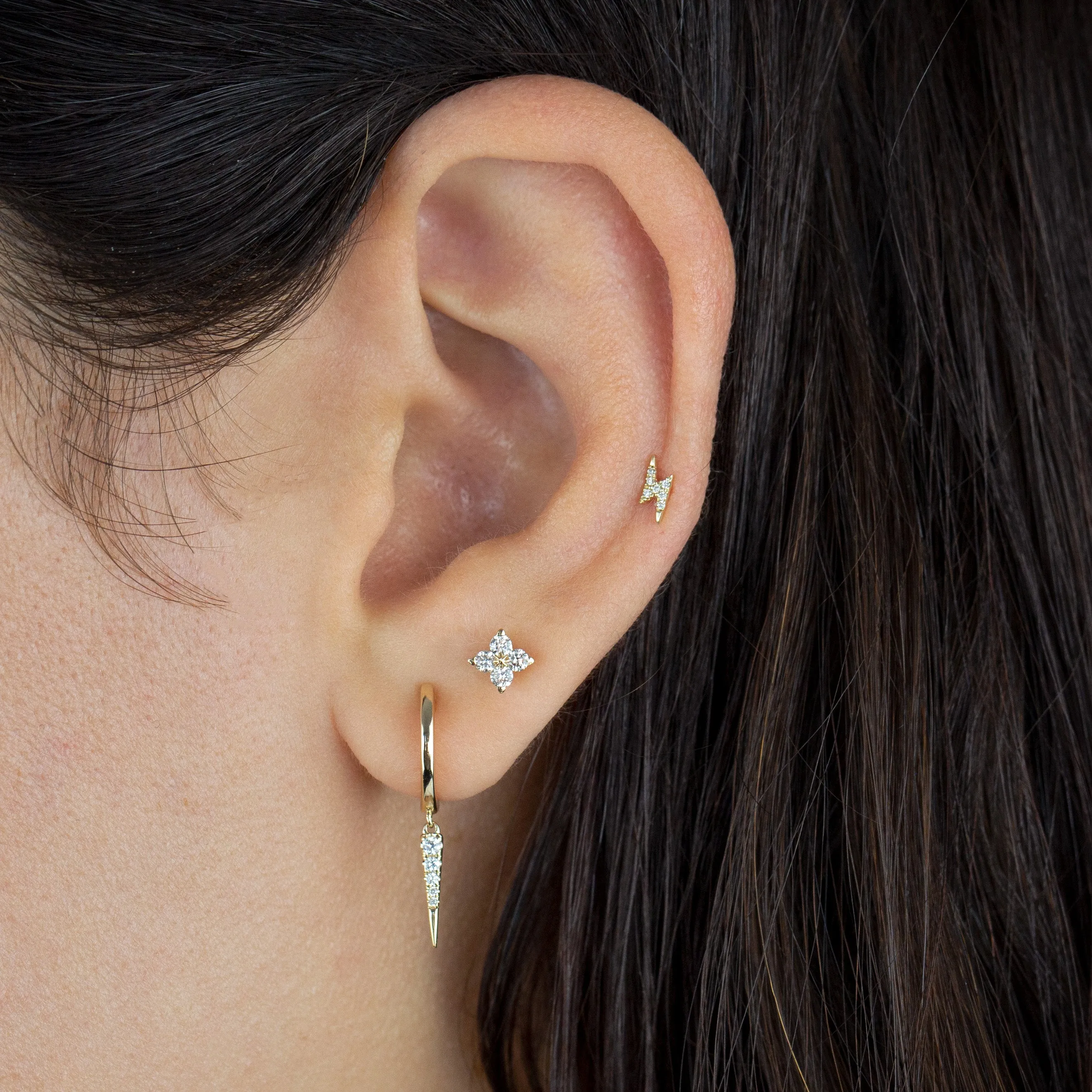 Diamond Long Spike Huggie Earring 14K
