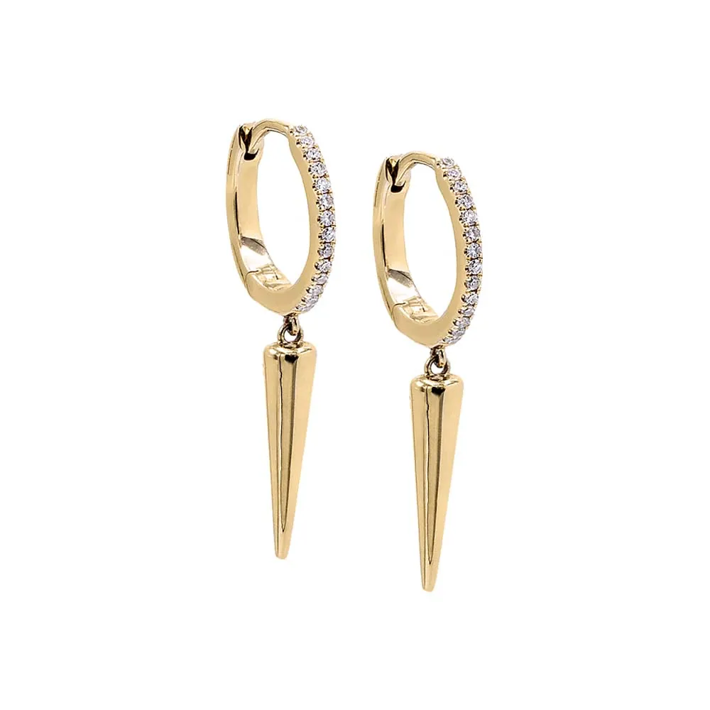 Diamond Pave Dangling Spike Huggie Earring 14K