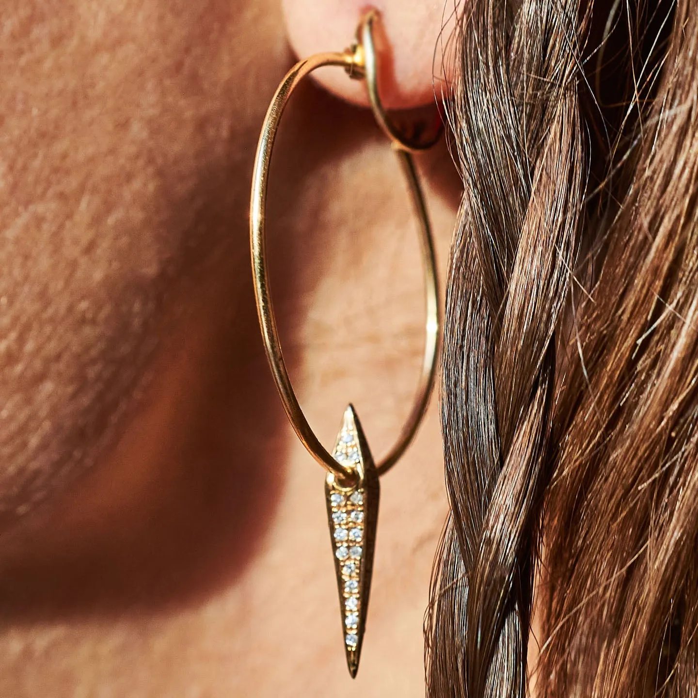 Diamond-Pave Pyramid Charm Hoop