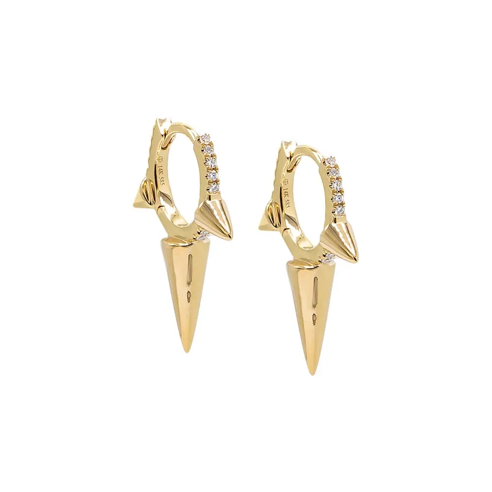 Diamond Pave Triple Spike Huggie Earring 14K
