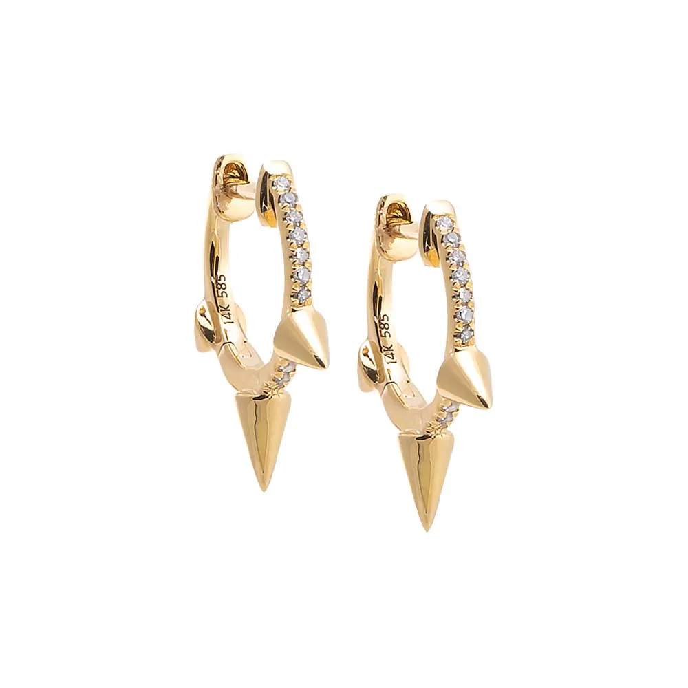 Diamond Pave Triple Spike Huggie Earring 14K