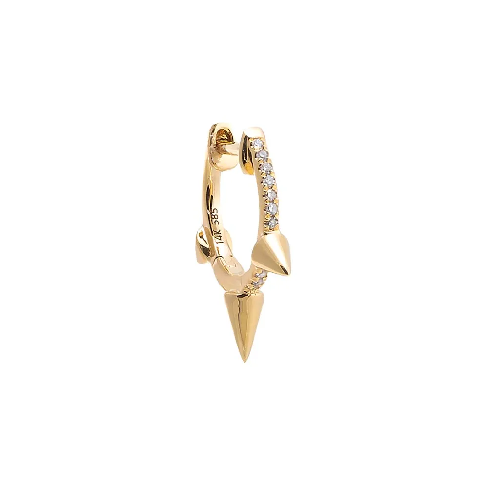 Diamond Pave Triple Spike Huggie Earring 14K