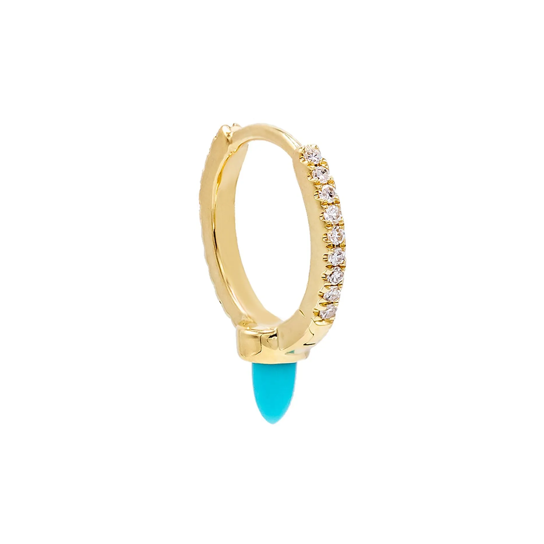 Diamond Turquoise Spike Huggie Earring 14K