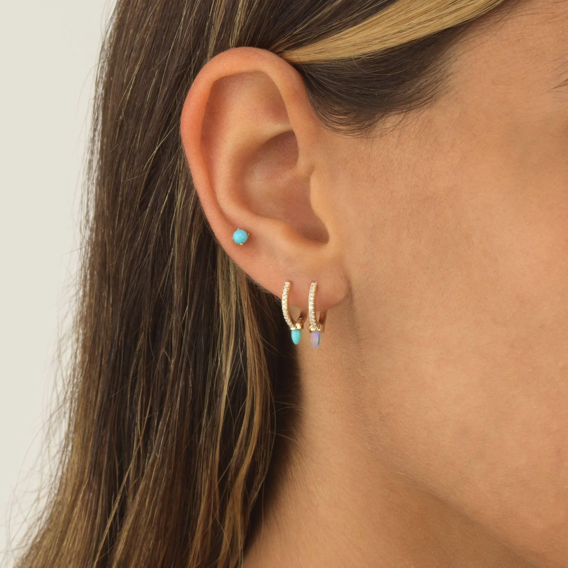 Diamond Turquoise Spike Huggie Earring 14K