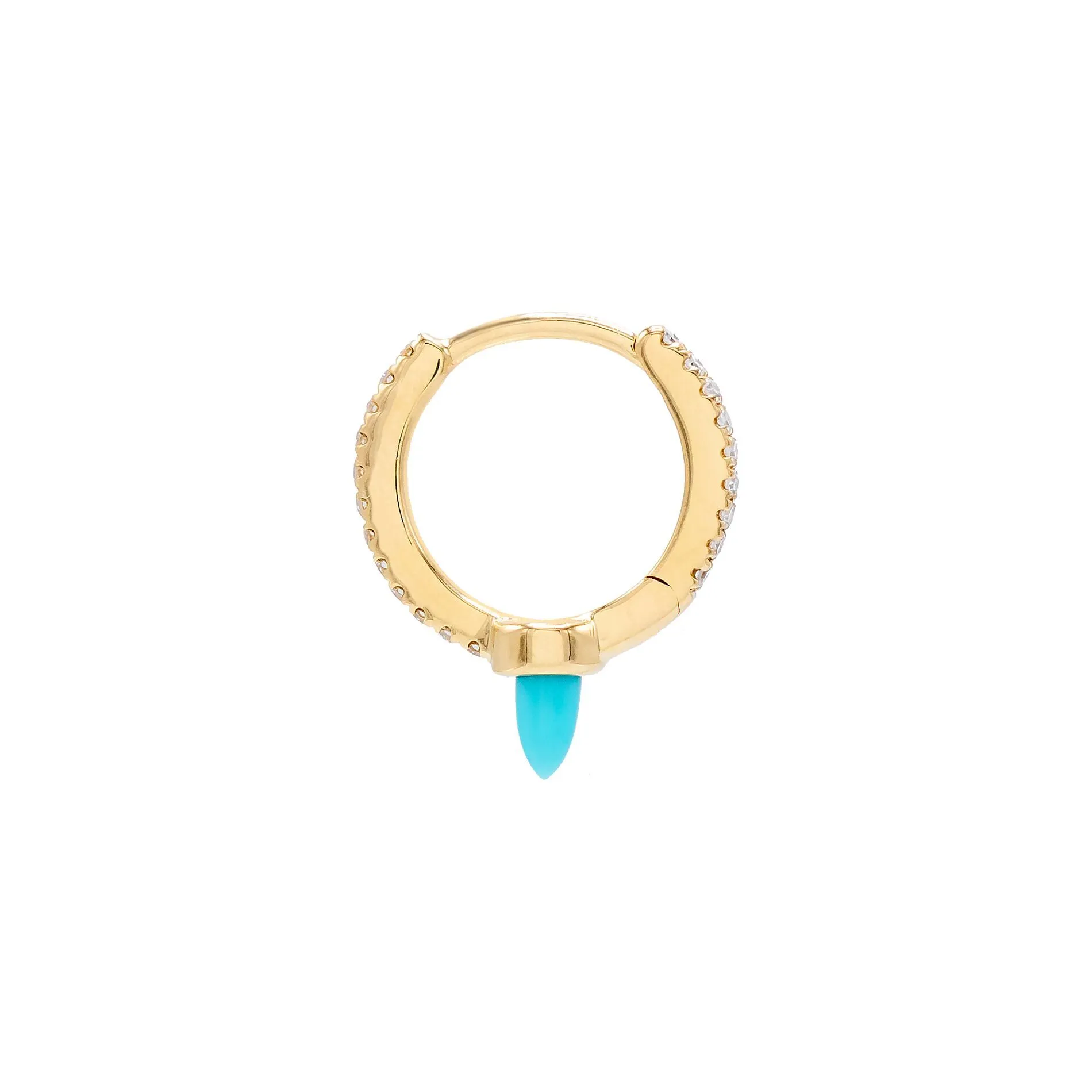 Diamond Turquoise Spike Huggie Earring 14K