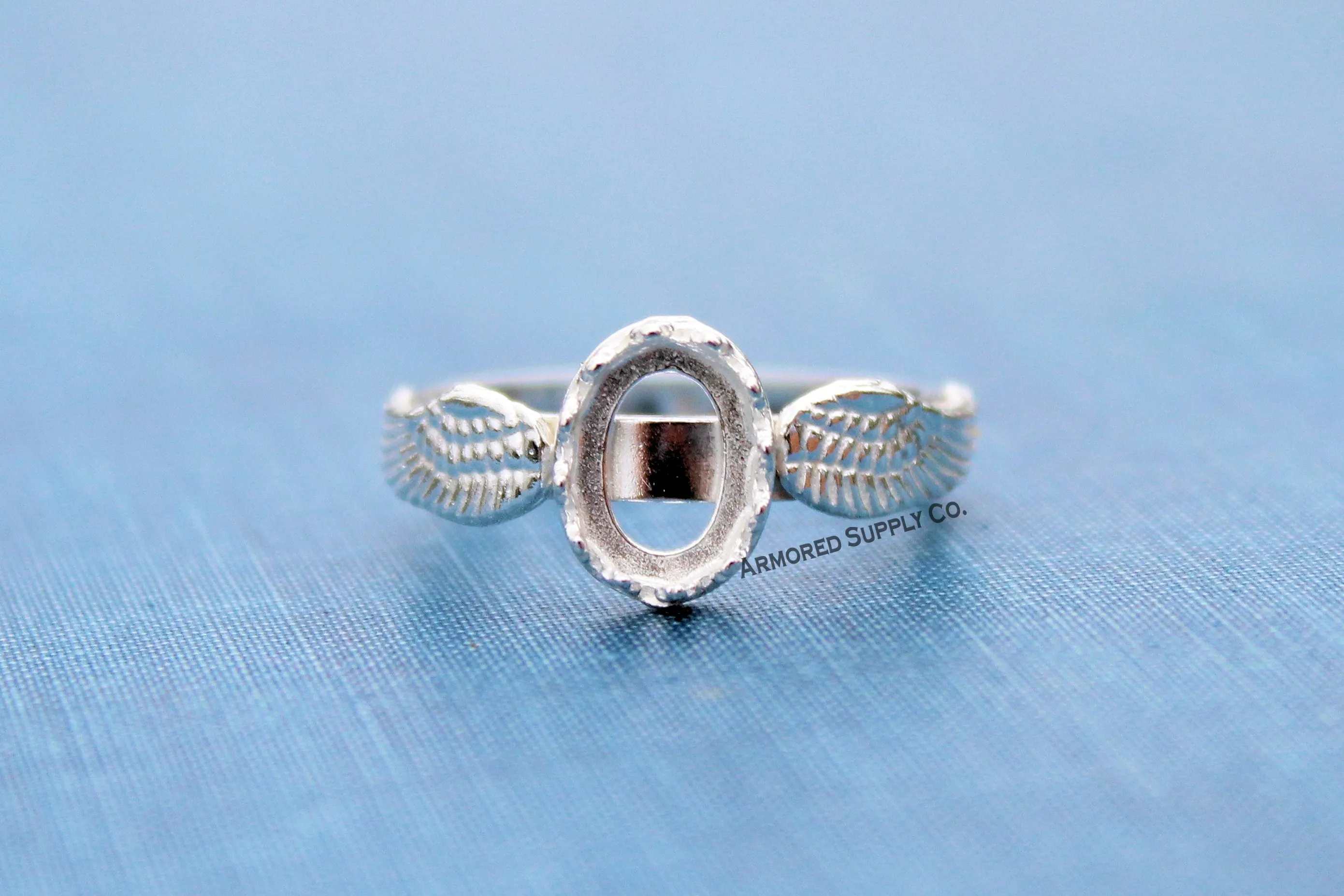 Double Angel Wing Crown Oval Bezel Ring blank
