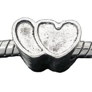 Double Heart Charm European Bead Compatible for Most European Snake Chain Bracelet