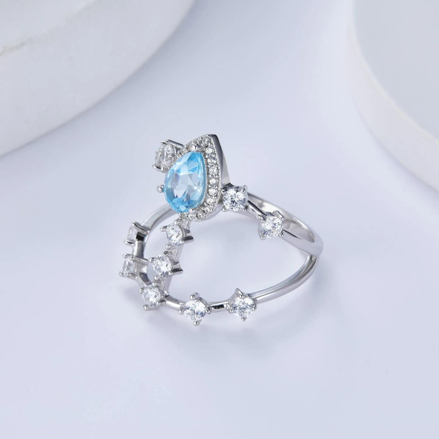Double Row Blue Topaz Crown Ring