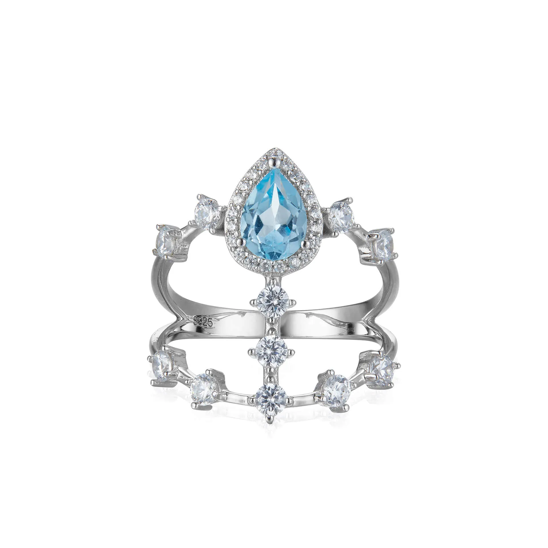 Double Row Blue Topaz Crown Ring