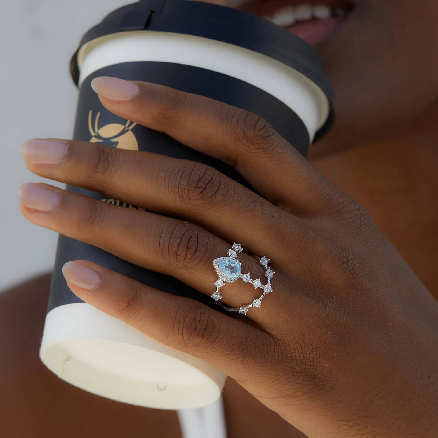 Double Row Blue Topaz Crown Ring