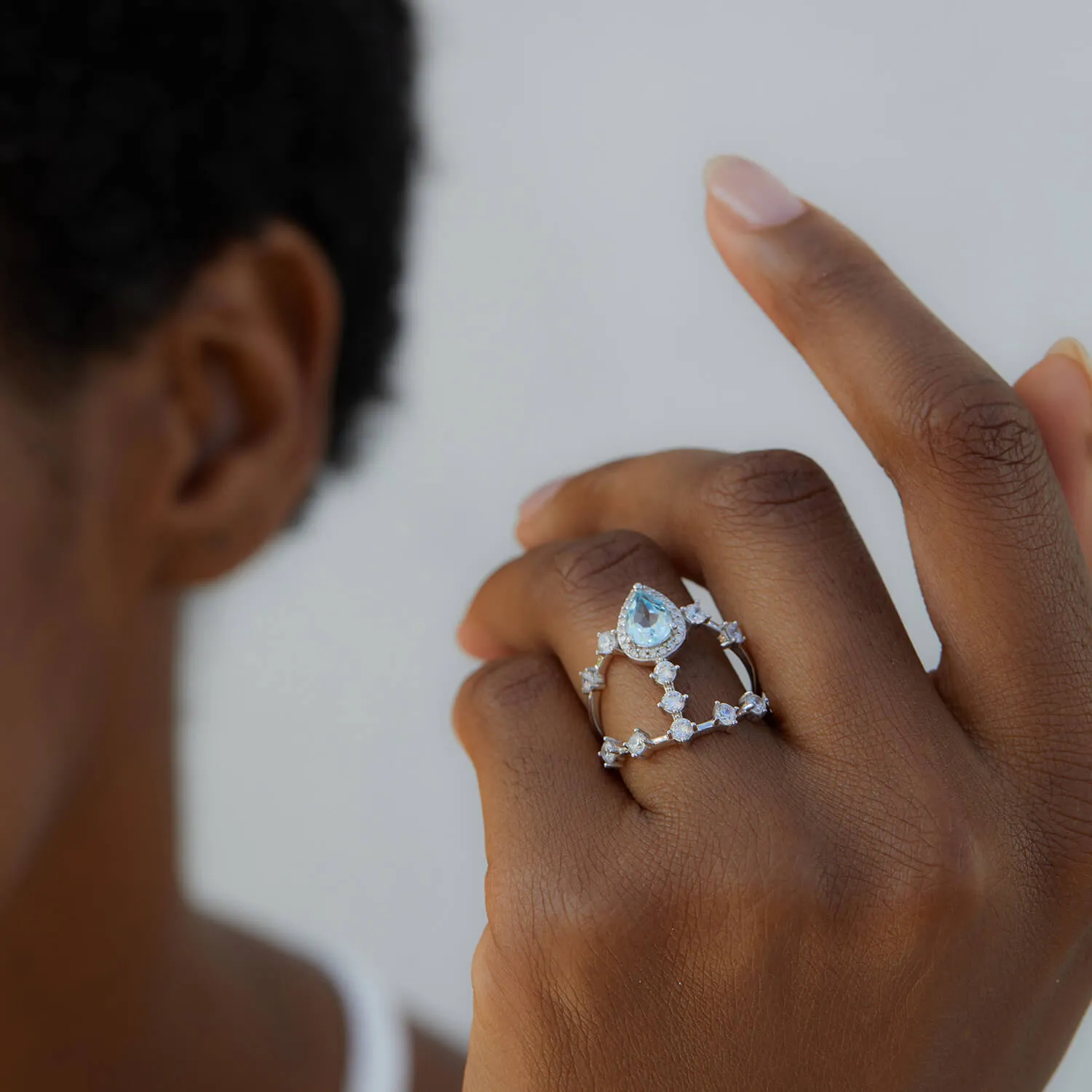 Double Row Blue Topaz Crown Ring