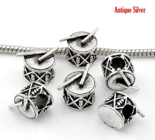 Drum with Drum Sticks Musical Instruments Charm European Bead Compatible for Most European Snake Chain Bracelet