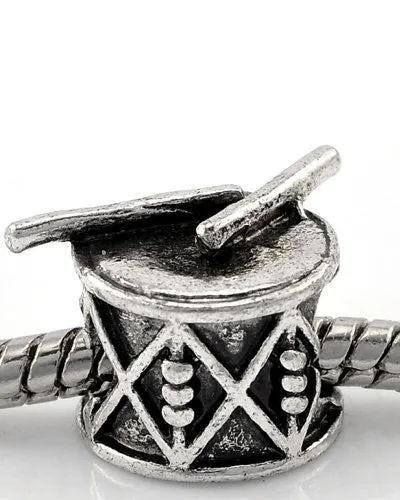Drum with Drum Sticks Musical Instruments Charm European Bead Compatible for Most European Snake Chain Bracelet