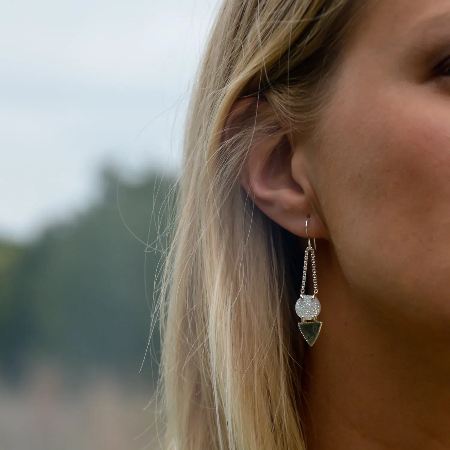 DRUZY SPIKE CHAIN DROP EARRINGS