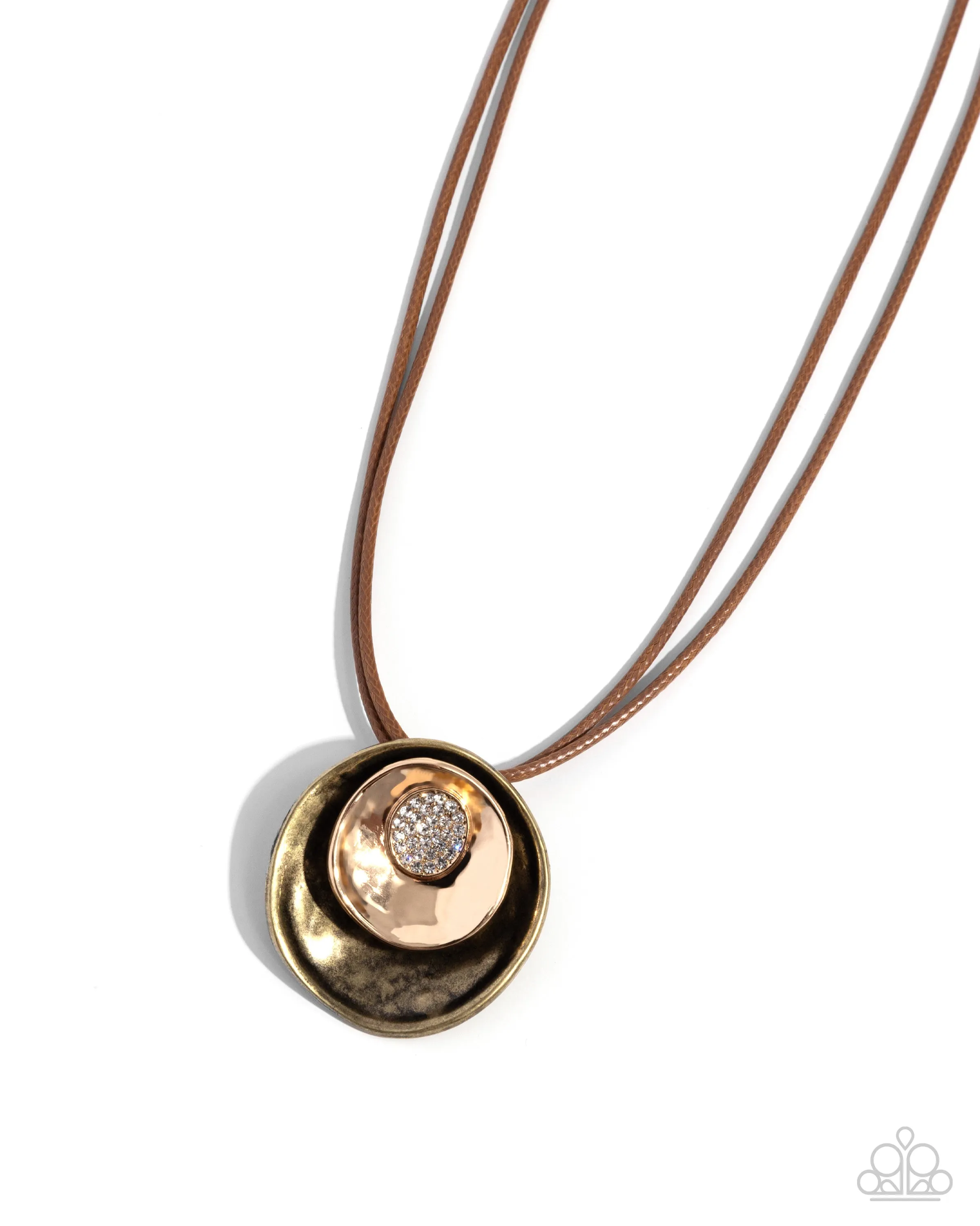 Duchess Disc - Brass - and Gold Mixed Metal Brown Cord Paparazzi Short Necklace