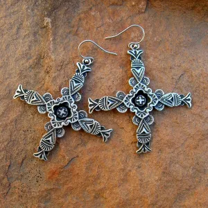 E38B Carmel Cross Shadow Box Cross Earrings