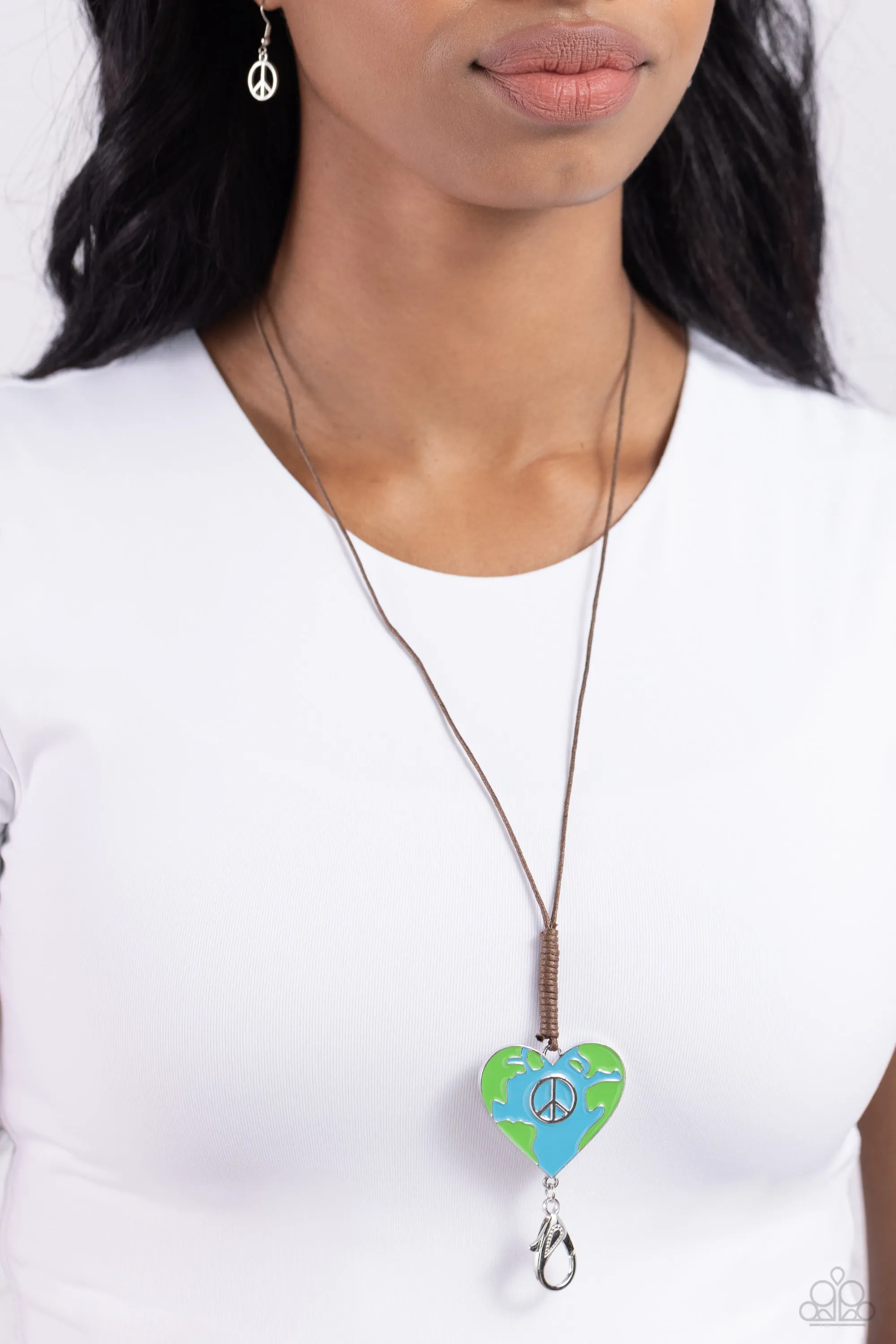 Earthy Evolution - Blue - World Heart Peace Sign Paparazzi Lanyard Necklace