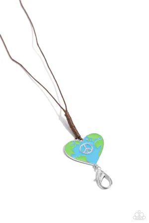 Earthy Evolution - Blue - World Heart Peace Sign Paparazzi Lanyard Necklace