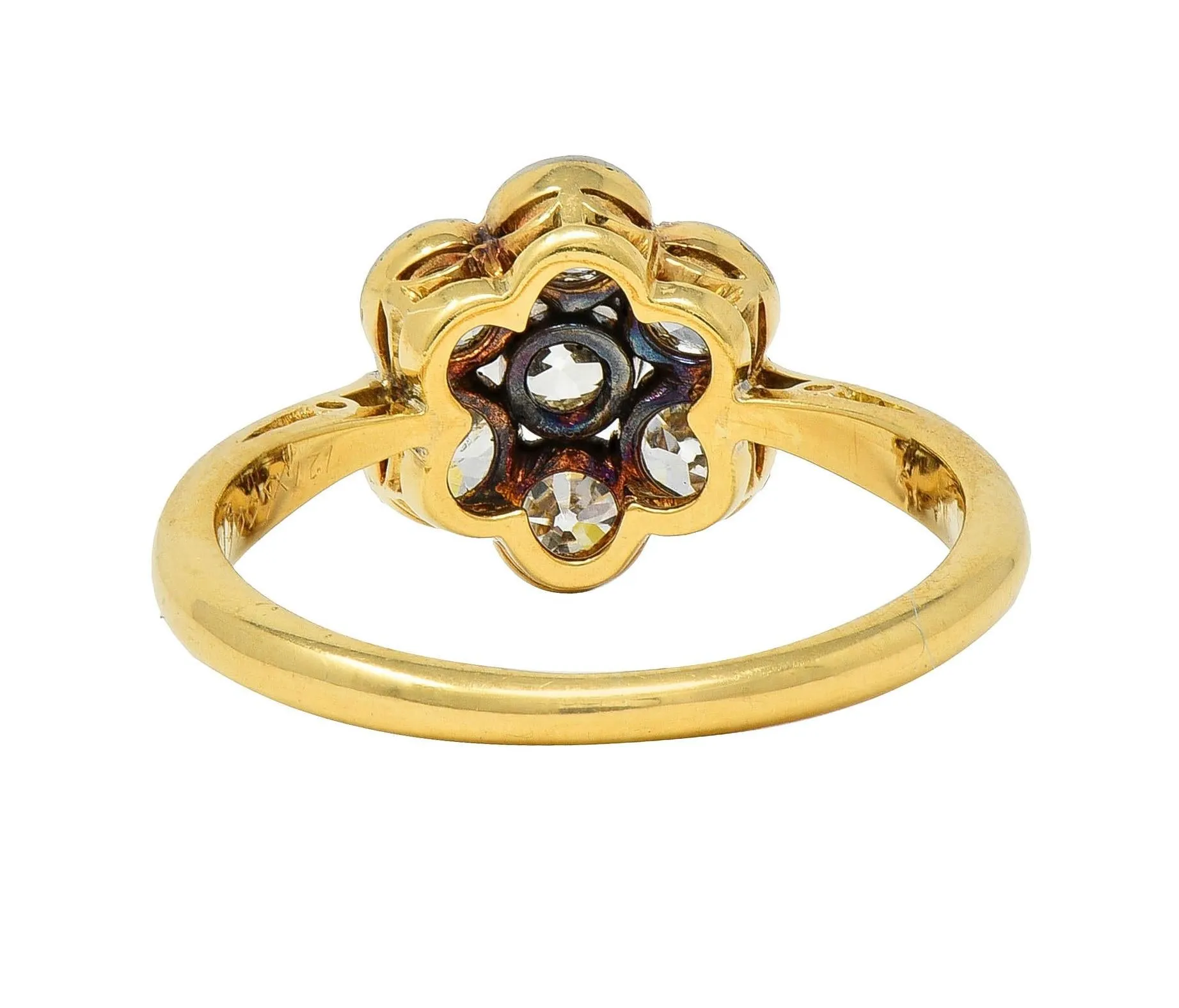 Edwardian Old European Diamond Platinum 18 Karat Yellow Gold Antique Floral Cluster Ring