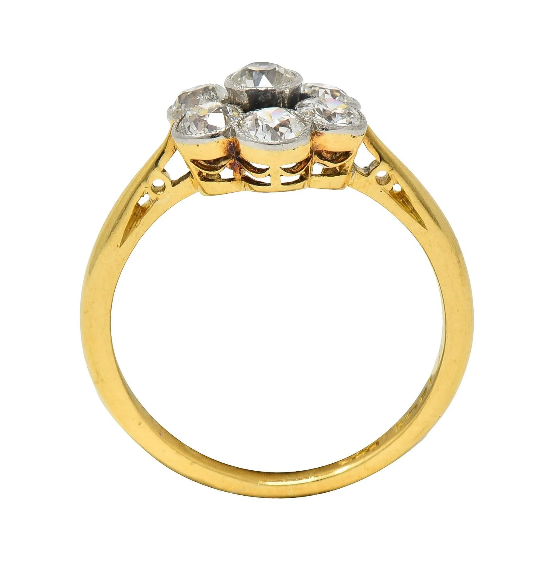 Edwardian Old European Diamond Platinum 18 Karat Yellow Gold Antique Floral Cluster Ring