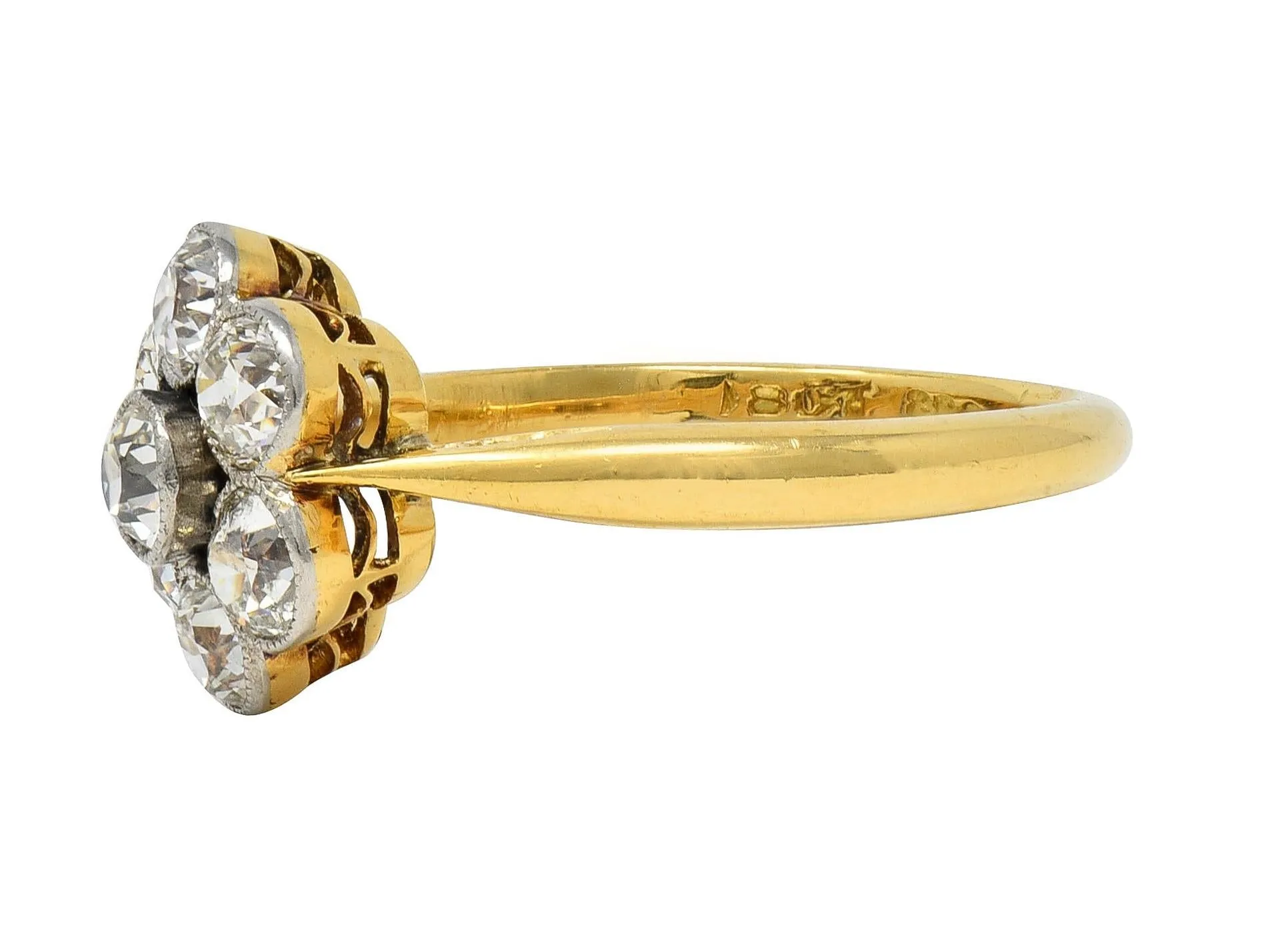 Edwardian Old European Diamond Platinum 18 Karat Yellow Gold Antique Floral Cluster Ring