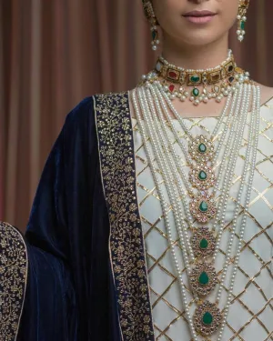 Elegant Rani Haar Full Bridal Set with Pearls Detailing # J3402
