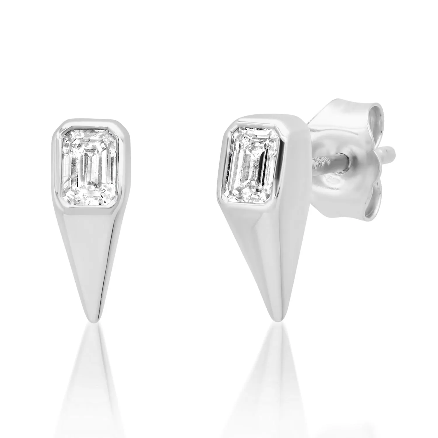 Emerald Cut Diamond Spike Stud Earrings