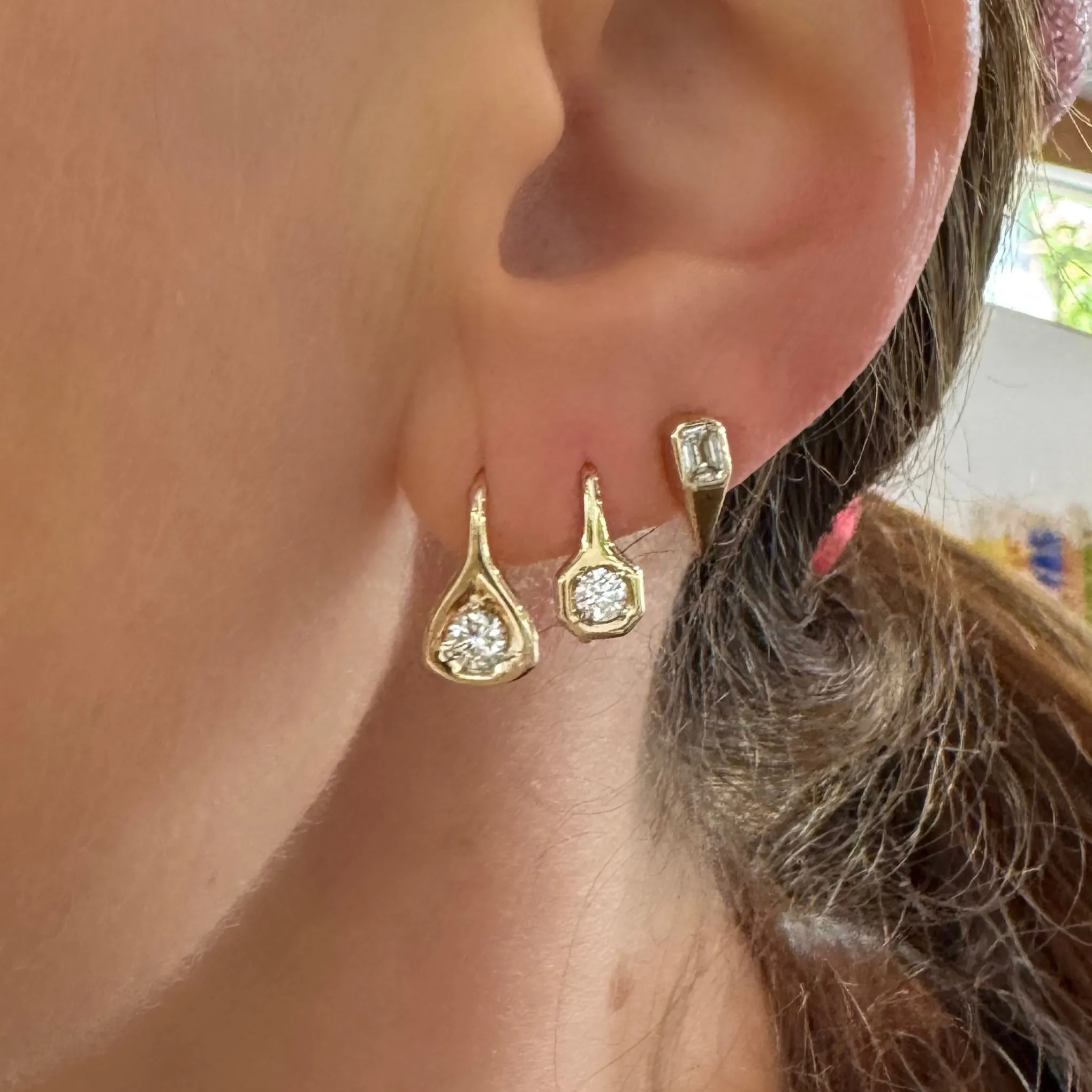 Emerald Cut Diamond Spike Stud Earrings