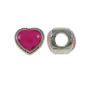 Enamel Heart European Bead Compatible for Most European Snake Chain Bracelet (Hot Pink)