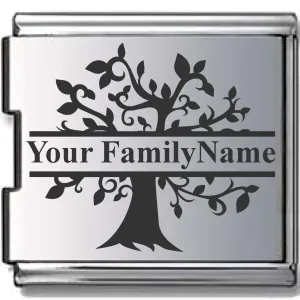 Engraved Family Tree Megalink Italian charm, joins 2x 9mm bracelets (Click to Personalize)