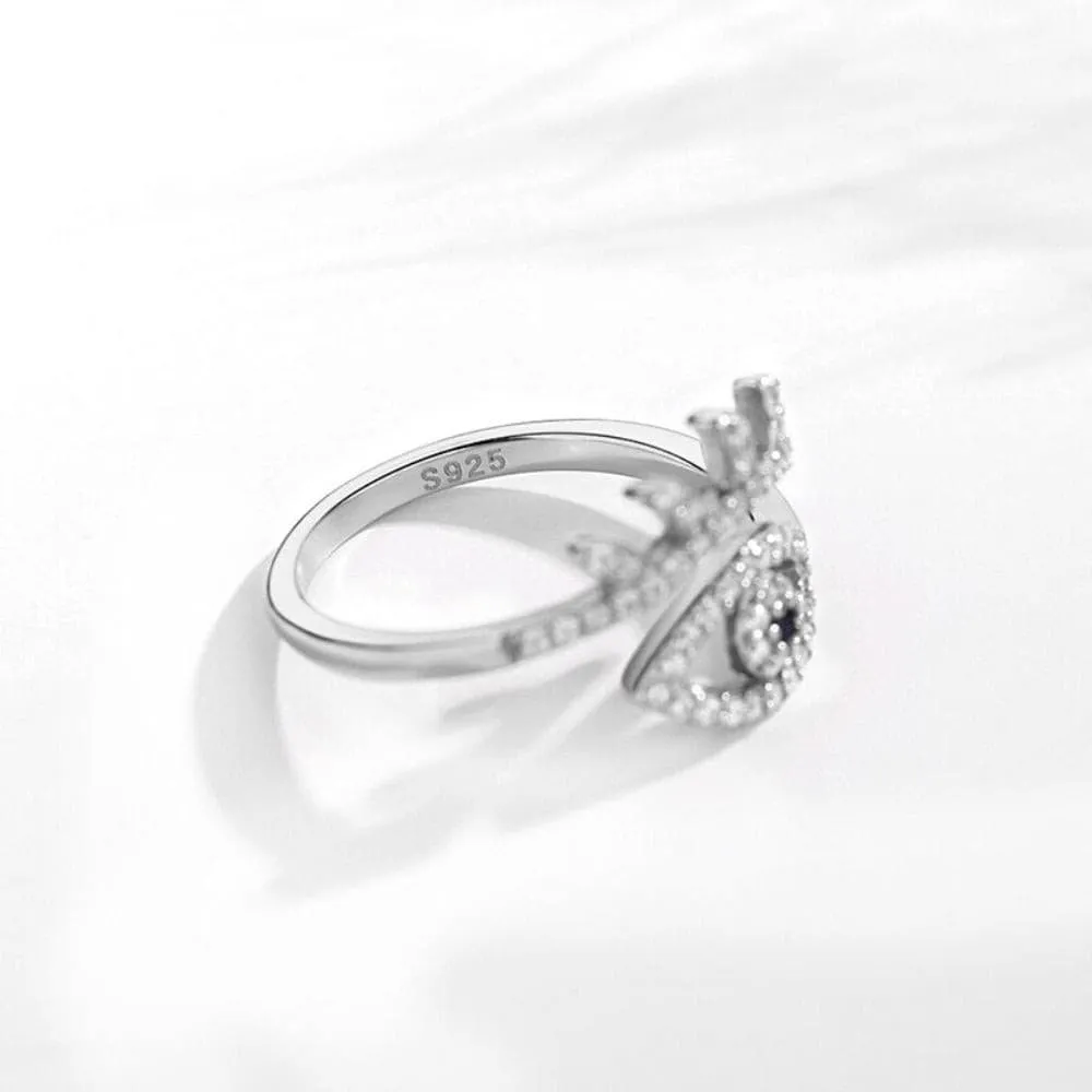 Evil Eye Rings 925 Sterling Silver Adjustable Crown Engagement Zircon Open Size Rings For Women Turkey Jewelry