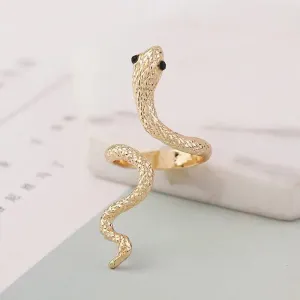 Exaggerated Personality Snake Ring with Crown Detail - Vintage Style Alloy Jewelry for Women