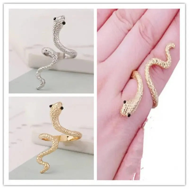 Exaggerated Personality Snake Ring with Crown Detail - Vintage Style Alloy Jewelry for Women