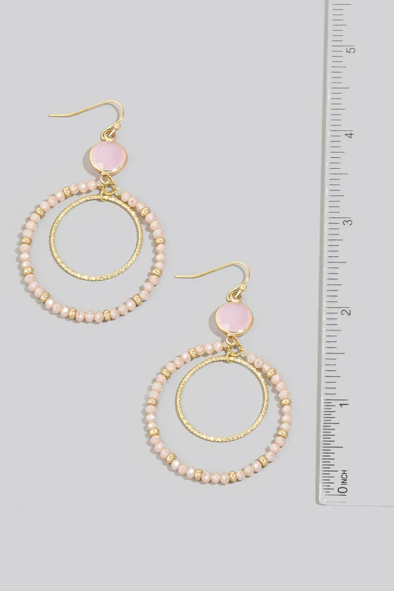 Faceted Glass Disc And Layered Beaded Hoop Dangle Earrings
