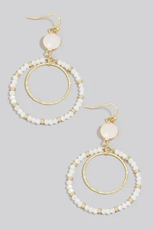 Faceted Glass Disc And Layered Beaded Hoop Dangle Earrings