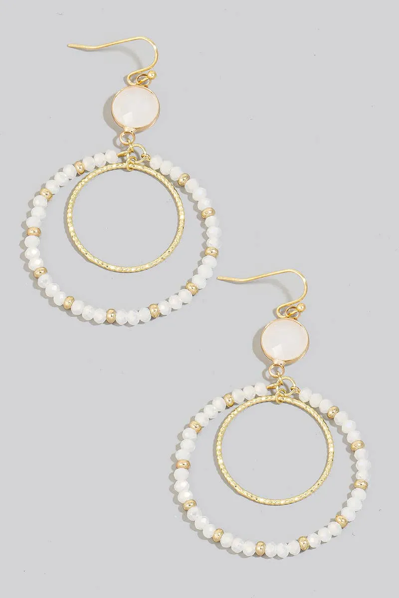 Faceted Glass Disc And Layered Beaded Hoop Dangle Earrings