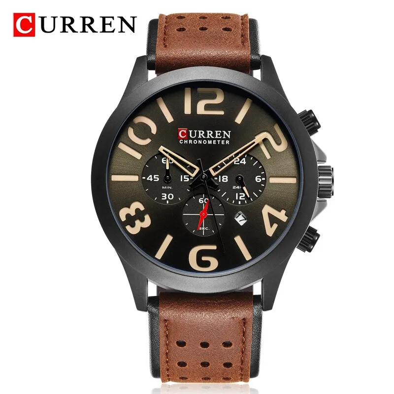 Fashion Chronograph CURREN Mens Watches Analog Quartz Waterproof Sport Wrist Watch Men Military Leather Relogio Masculino