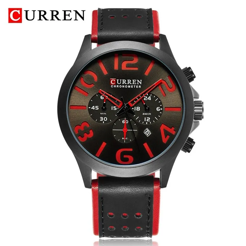 Fashion Chronograph CURREN Mens Watches Analog Quartz Waterproof Sport Wrist Watch Men Military Leather Relogio Masculino