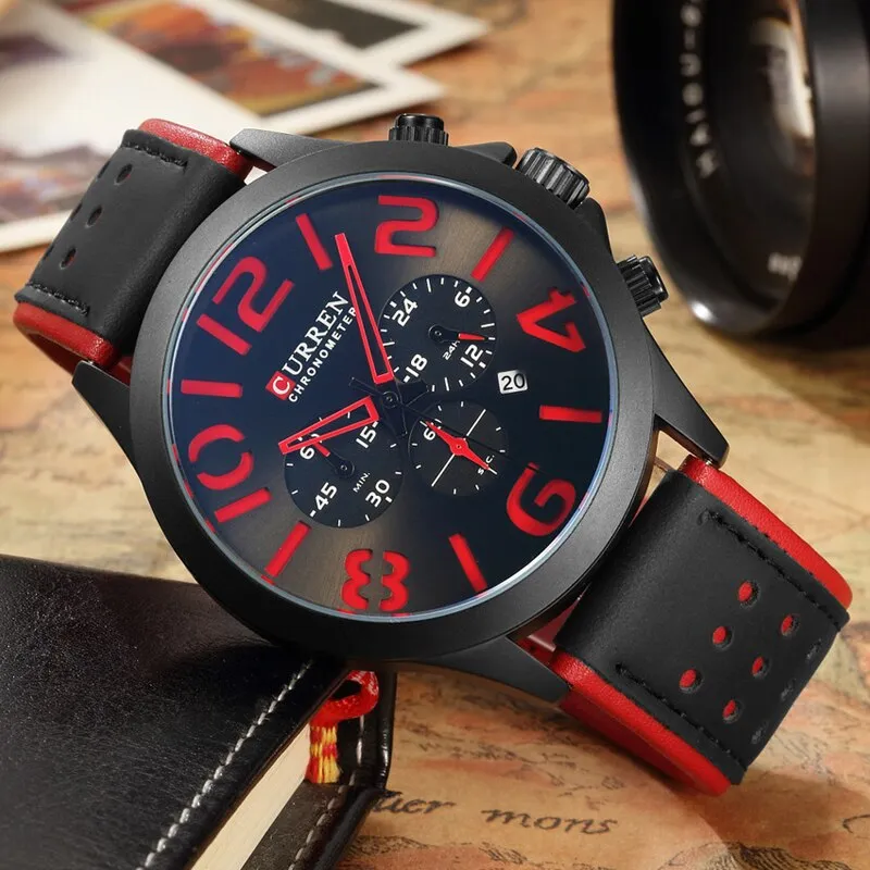 Fashion Chronograph CURREN Mens Watches Analog Quartz Waterproof Sport Wrist Watch Men Military Leather Relogio Masculino