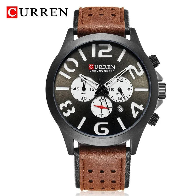 Fashion Chronograph CURREN Mens Watches Analog Quartz Waterproof Sport Wrist Watch Men Military Leather Relogio Masculino