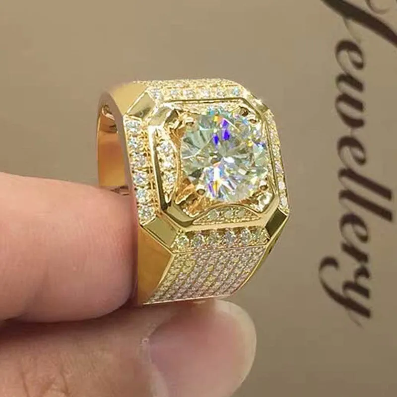 Fashion Gold Color Big White Crystal CZ Ring For Women Men Hip Hop Full Crystal Engagement Ring Men Wedding Band Party Jewelry