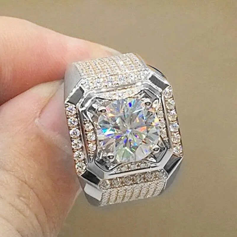 Fashion Gold Color Big White Crystal CZ Ring For Women Men Hip Hop Full Crystal Engagement Ring Men Wedding Band Party Jewelry