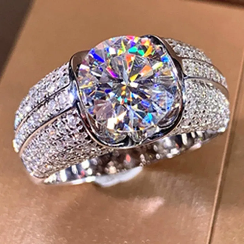 Fashion Gold Color Big White Crystal CZ Ring For Women Men Hip Hop Full Crystal Engagement Ring Men Wedding Band Party Jewelry
