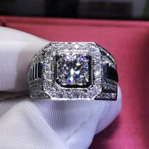 Fashion Gold Color Big White Crystal CZ Ring For Women Men Hip Hop Full Crystal Engagement Ring Men Wedding Band Party Jewelry