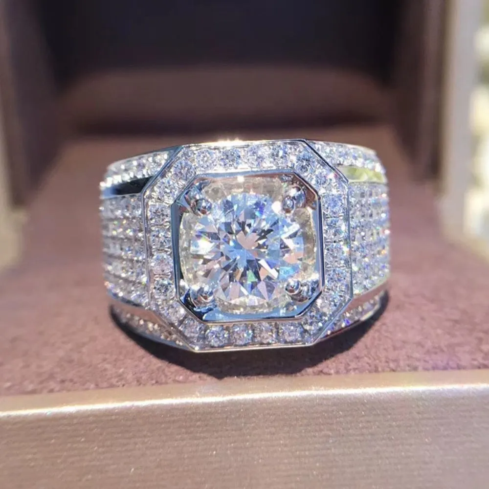 Fashion Gold Color Big White Crystal CZ Ring For Women Men Hip Hop Full Crystal Engagement Ring Men Wedding Band Party Jewelry