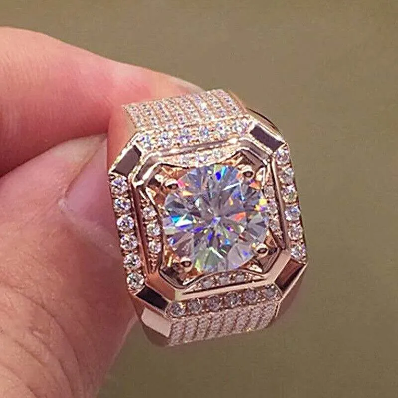 Fashion Gold Color Big White Crystal CZ Ring For Women Men Hip Hop Full Crystal Engagement Ring Men Wedding Band Party Jewelry