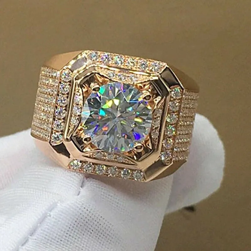 Fashion Gold Color Big White Crystal CZ Ring For Women Men Hip Hop Full Crystal Engagement Ring Men Wedding Band Party Jewelry
