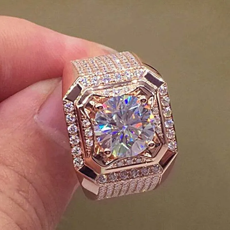 Fashion Gold Color Big White Crystal CZ Ring For Women Men Hip Hop Full Crystal Engagement Ring Men Wedding Band Party Jewelry