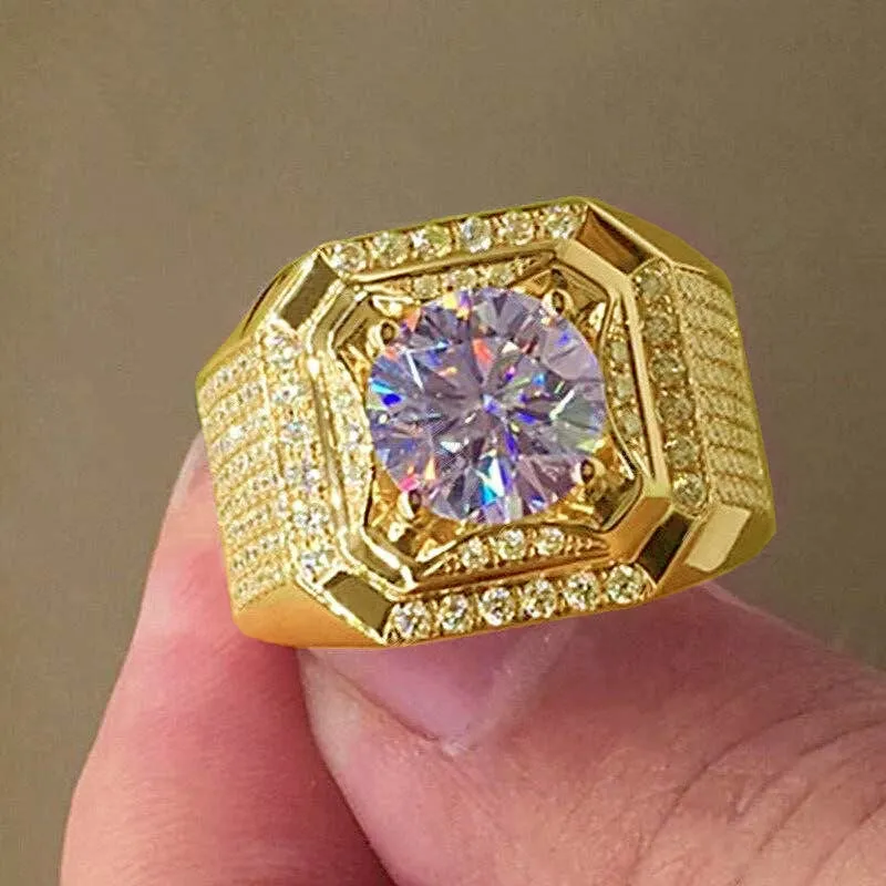 Fashion Gold Color Big White Crystal CZ Ring For Women Men Hip Hop Full Crystal Engagement Ring Men Wedding Band Party Jewelry